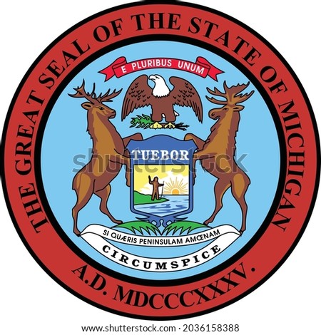 Official current vector great seal of the Federal State of Michigan, USA