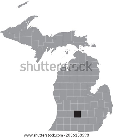 Black highlighted location map of the Eaton County inside gray map of the Federal State of Michigan, USA