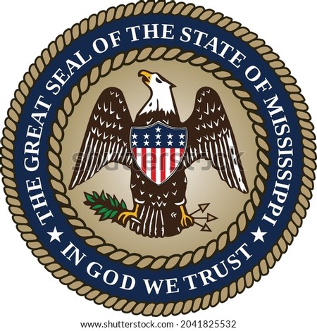 Official current vector great seal of the Federal State of Mississippi, USA