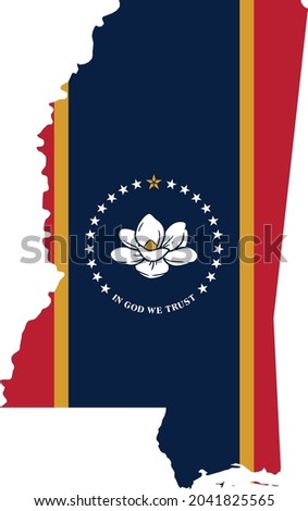Simple flat flag map of the Federal State of Mississippi, USA