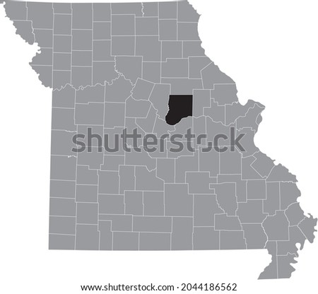 Black highlighted location map of the Callaway County	inside gray map of the Federal State of Missouri, USA