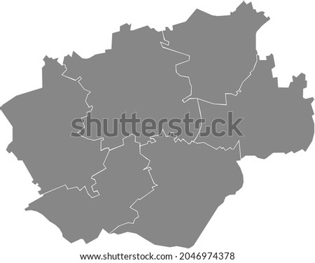 Simple blank gray vector map with white borders of urban city districts of Bochum, Germany