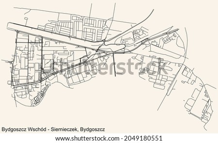 Detailed navigation urban street roads map on vintage beige background of the quarter Bydgoszcz Wschód-Siernieczek district of the Polish regional capital city of Bydgoszcz, Poland Zdjęcia stock © 