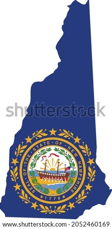 Simple flat flag map of the Federal State of New Hampshire, USA