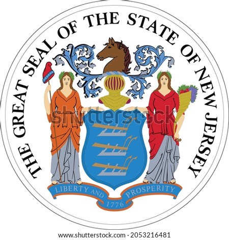 Official current vector great seal of the Federal State of New Jersey, USA