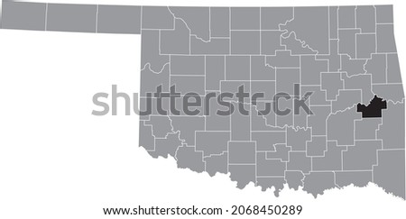 Black highlighted location map of the Haskell County inside gray administrative map of the Federal State of Oklahoma, USA
