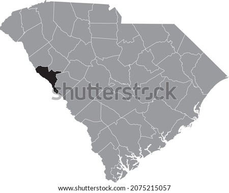 Black highlighted location map of the McCormick County inside gray administrative map of the Federal State of South Carolina, USA