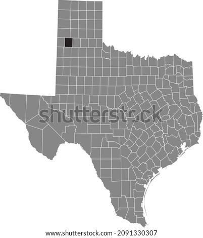 Black highlighted location map of the Castro County inside gray administrative map of the Federal State of Texas, USA