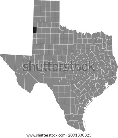 Black highlighted location map of the Bailey County inside gray administrative map of the Federal State of Texas, USA