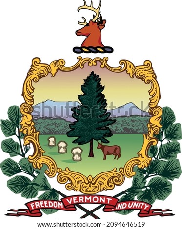 Official current vector coat of arms of the Federal State of Vermont, USA