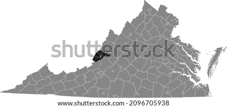 Black highlighted location map of the Alleghany County inside gray administrative map of the Federal State of Virginia, USA