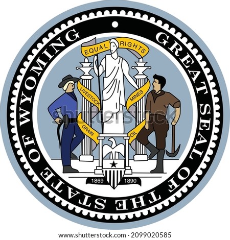 Official current vector great seal of the Federal State of Wyoming, USA