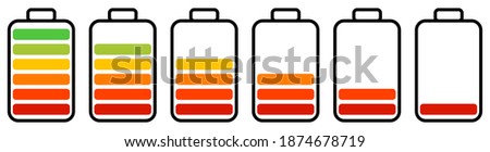 Battery charging icon set. Battery charge indicator icons, vector graphics EPS 10