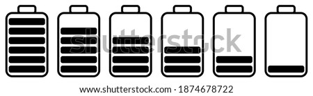 Battery charging icon set. Battery charge indicator icons in black, vector graphics EPS 10