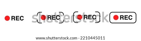 REC vector icons. Set with recording symbols on white background. Red logo camera video recording symbol, REC icon. Vector EPS 10