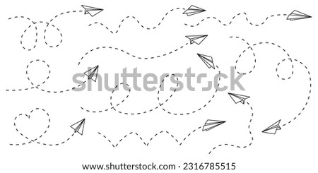 Set of hand drawn paper airplanes. Doodle paper plane icons on isolated background. Vector illustration EPS 10