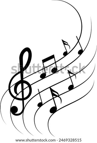 Musical note. Vector isolated on transparent background. Illustration of music sound, tune bass treble. Vector EPS 10