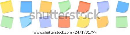 Set of realistic multicolor  sticky papers. Isolated note collection with shadows. Notes collection with shadow on transparent background