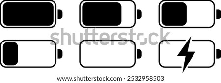 Battery icons set on isolated background. Isolated black smartphone battery level indicator icons. Battery icons set for your design. Vector EPS 10