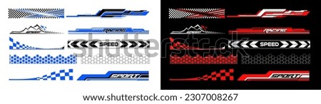 Sport car decal stripes. Car tuning stickers, speed racing stripes. Red and blue markings for transport