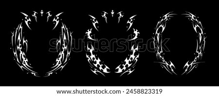 Neo Tribal symmetrical shapes. In Cyber sigilism style, isolated on black background