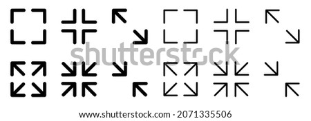 Full screen icons set vector.Full screen icon set. Maximize and minimize. Video size. Screen size.Full size screen icon with rounded corners.Vector illustration