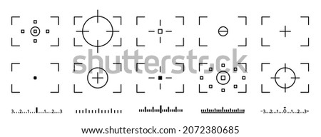 Camera frame viewfinder set.Video recording screen.Photo camera viewfinders.Photography ui zoom, adjustment focus frame and digital viewfinder.Vector illustration.