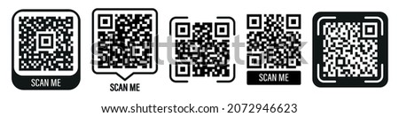Scan QR code icon.Scan me set icons for mobile device design.QR code for mobile app, payment and phone.QR code sample for smartphone scanning. Qr code icon.Vector illustration.