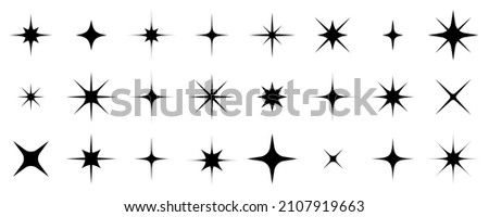 Sparkles, stars and bursts icons, twinkling stars.Vector set of different black sparkles icons on white background. Vector illustration Stock foto © 