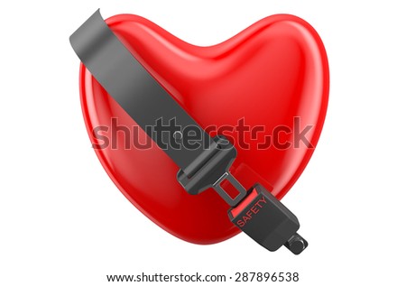 safety heart concept, heart with safety belt isolated on white background