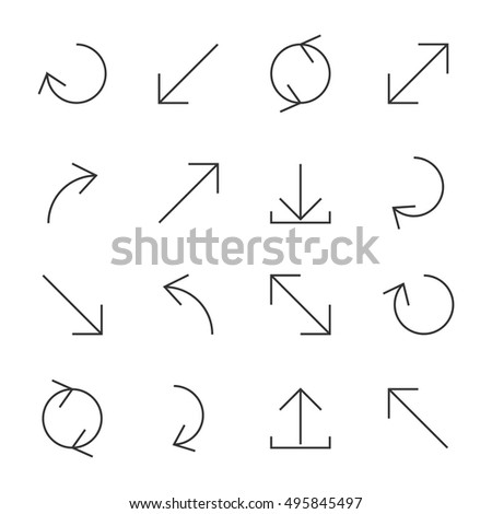 Set of arrows and pointers of various forms of thin lines, vector illustration.