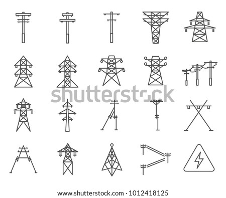 Simple Set of Electric tower Related Vector Line Icons. Contains such Icons as electricity, grid, tower, lightning discharge, wire, electric wire and more.