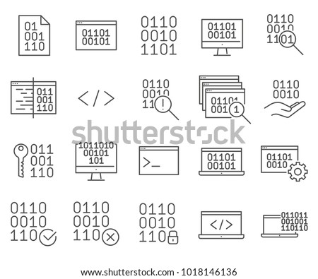 Simple Set of Binary code Related Vector Line Icons. Contains such Icons as coding, programming, binary system, calculus system and more.