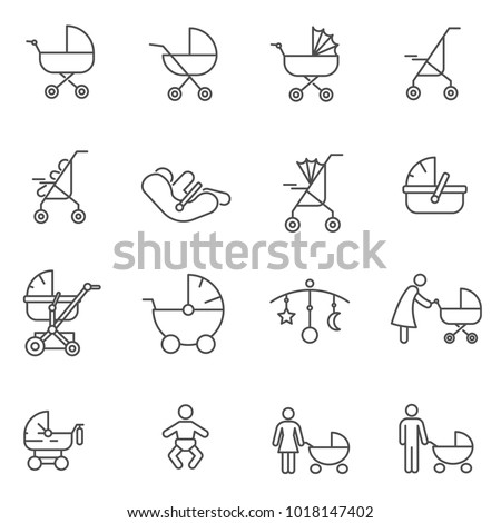 Simple Set of baby stroller Related Vector Line Icons. Contains such Icons as child, child seat, newborn, bassinet, maternity and more.