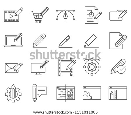 Set of edit Related Vector Line Icons. Includes such Icons as edit, modify, redact, content, article, copywriting and more.