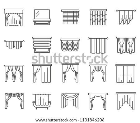 Set of curtains Related Vector Line Icons. Includes such icons as blind, gardin, portiere, drapery, window and more.	

