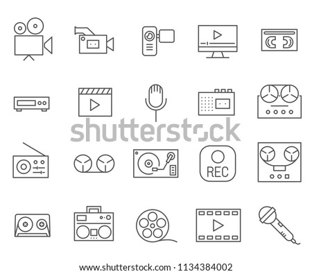 Set of Recorder Related Vector Line Icons. Contains such Icons as sound, recording, radio, voice, film and more. 