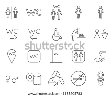 Set of WC Related Vector Line Icons. Contains such Icons as changing table, restroom,public navigation and more. 