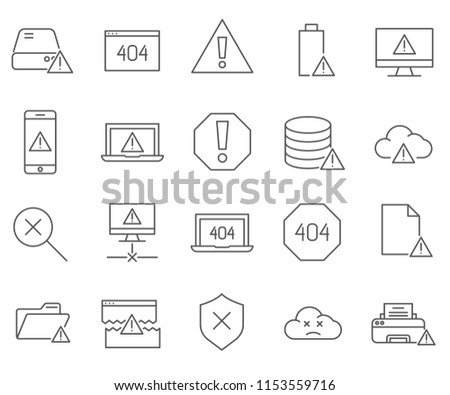 Set of error Related Vector Line Icons. Contains such Icons as bug, fault, warning, alert, computer virus and more.  