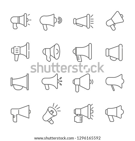 Set of megafon Related Vector Line Icons. Contains such Icons as loudspeaker, speaker, speakerphone, sound, noise, audio and etc. - Vector 