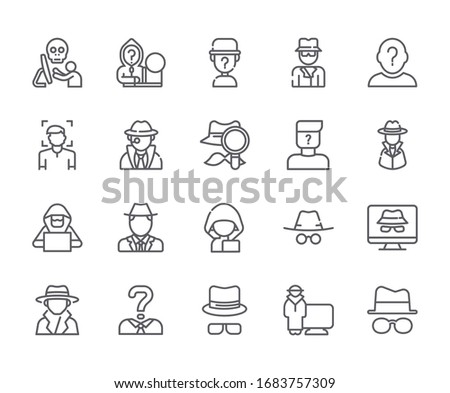 Set of anonymous Related Vector Line Icons. Includes such Icons as  incognito, secrecy, private, invisible, anonymous user and more.