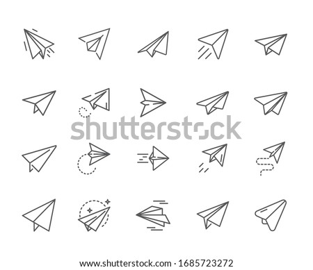 Set of airplane paper Related Vector Line Icons. 