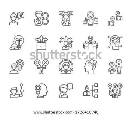 Set of decision Related Vector Line Icons. Includes such Icons as thoughts, strategy, logic, analysis and more. - vector