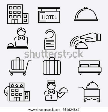 Set of vector icons of hotel service. Hotel outline icons.
