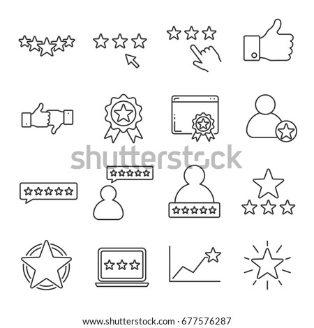 Set of rating Related Vector Line Icons. Includes such icons as top, rank, popularity, stars, reputation