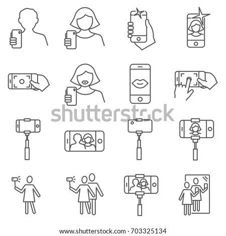 Simple Set of selfie Related Vector Line Icons. Contains such Icons as  photo, snapshot, picture, smartphone and more. 