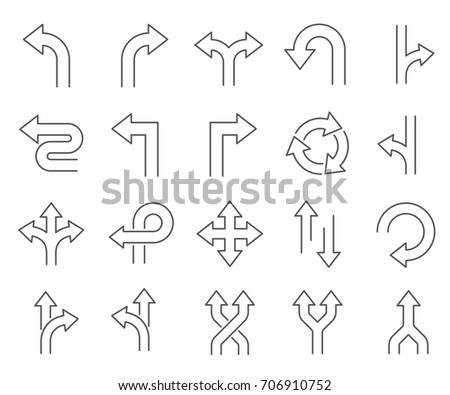 Set of direction Related Vector Line Icons. Contains such Icons as arrows, left, right, down, up, circle and more.