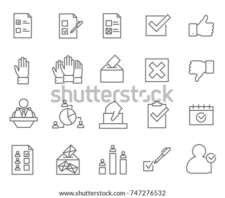 Set of vote Related Vector Line Icons.Includes such Icons as poll, election, public opinion, society and more.