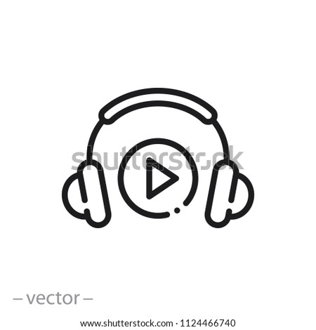 headphones icon, music play button line sign - vector illustration eps10