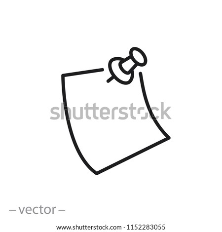 note paper with pushbutton icon, reminder sticker pinned linear sign isolated on white background - editable vector illustration eps10